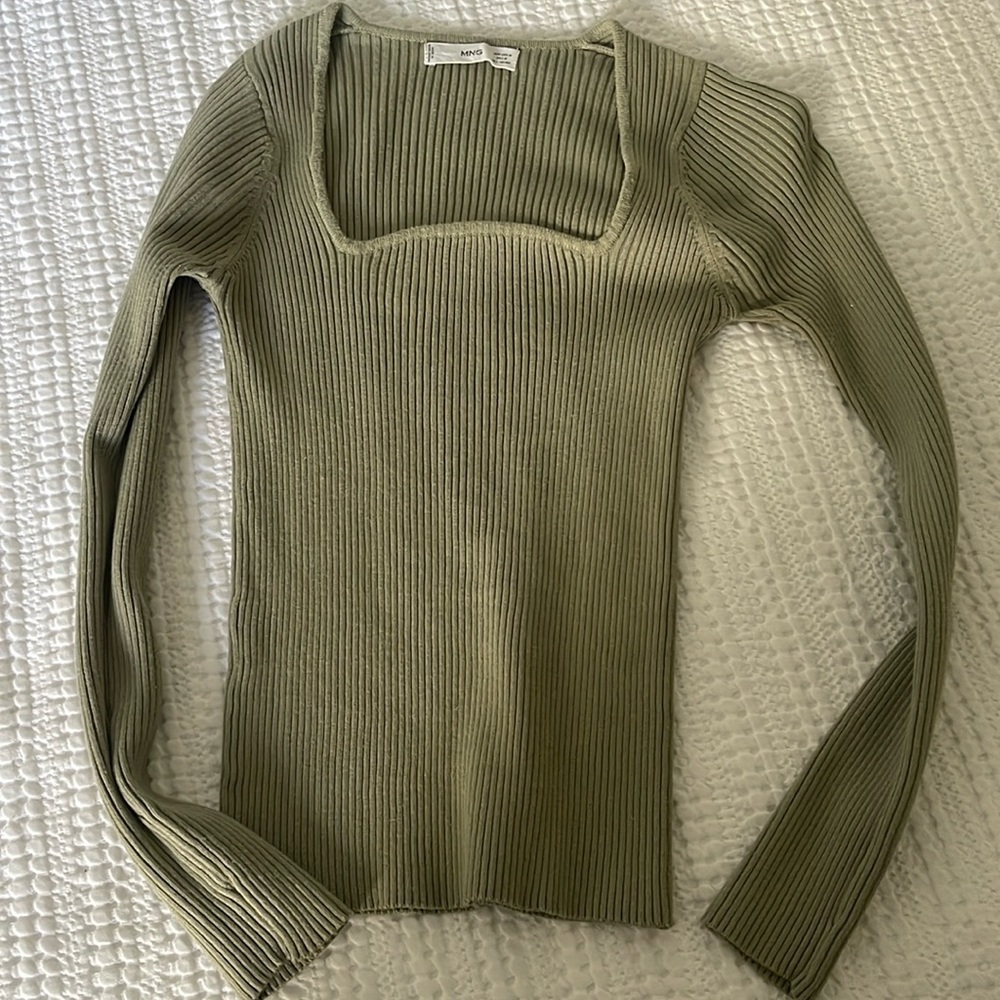 Mango green square neck long sleeve